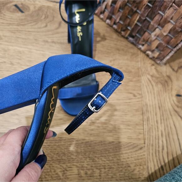 Lulu's Taylor Navy Satin Ankle Strap Heels - Picture 9 of 11